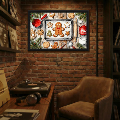 Scène de cuisson de biscuits de Noël avec pain d'épices et décorations
