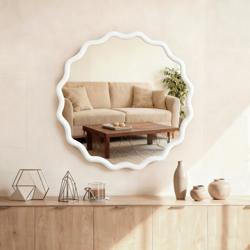 Miroir Wavy, 30 po x 1,18 po, Blanc