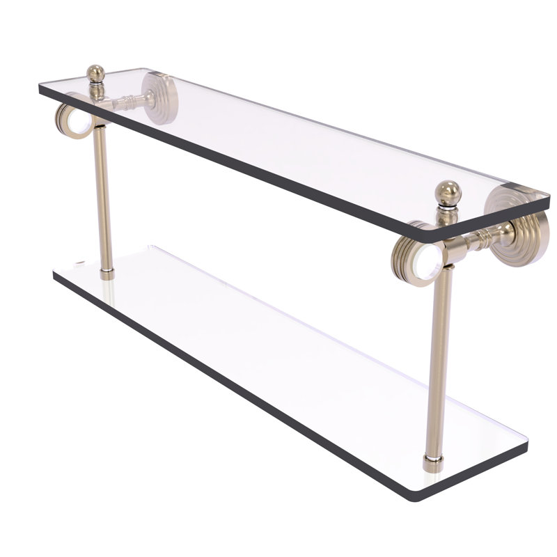 Jarrell 2 Piece Glass Tiered Shelf, Antique Pewter, 5.12" H x 22" W x 9.3" D