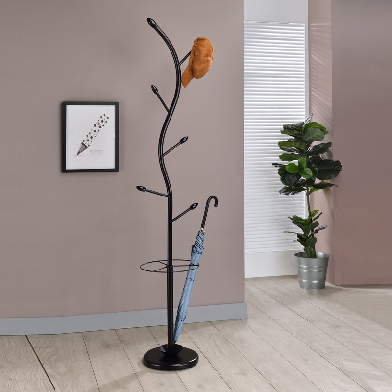 Annabela Metal 6-Hook Coat & Hat Rack with Umbrella Stand