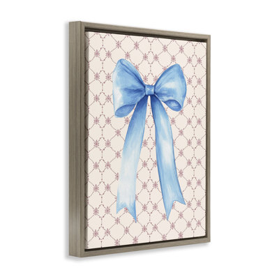 Arc-en-ciel bleu sur cadre flottant à motif de courtepointe rose, design par Petal Prints Design