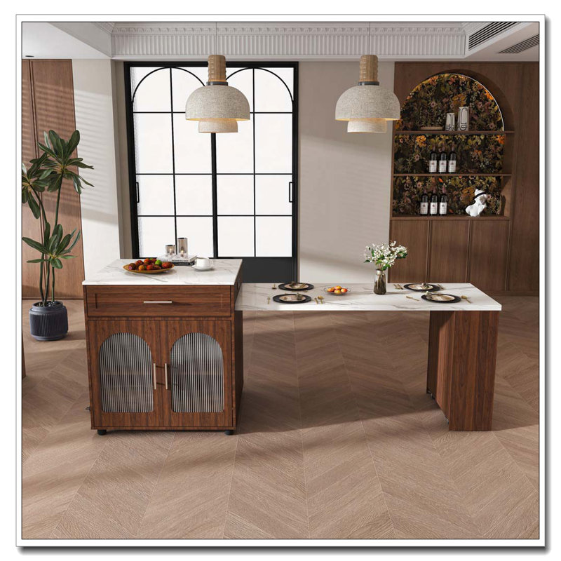 Table de salle à manger avec îlot de cuisine extensible de 80 pouces