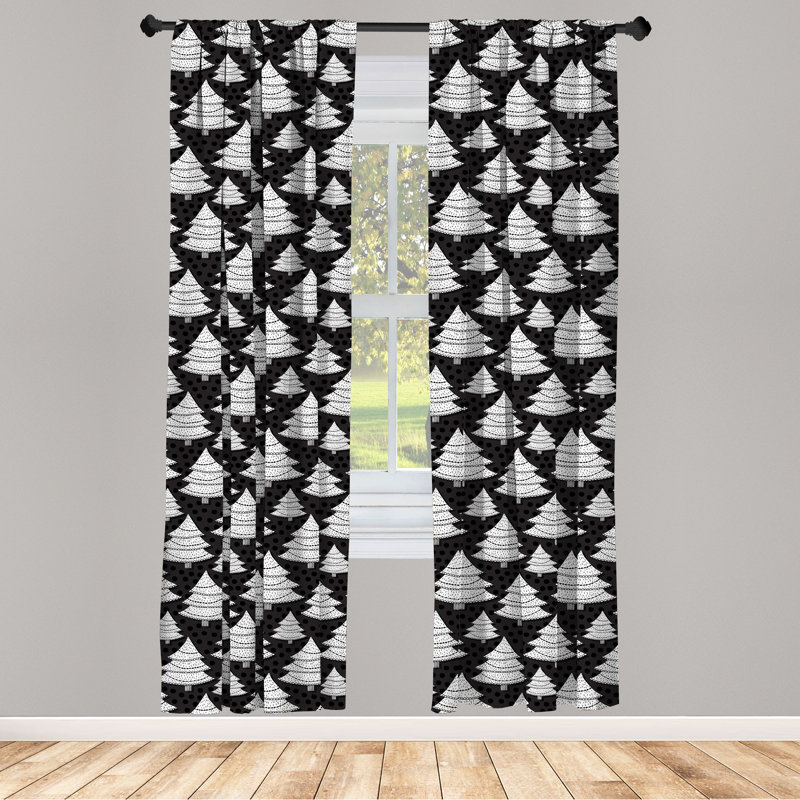 Rideaux à 4 panneaux de Noël The Holiday Aisle®, arbres ornés à pois gris anthracite / blanc, L 56 po x L 84 po