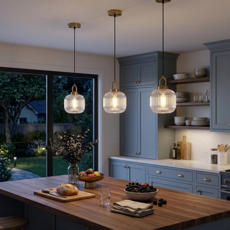 1-light Striped Glass Single Pendant