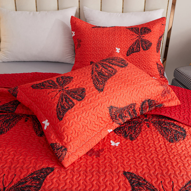 Polyester Percale Floral Coverlet, Queen Coverlet / Bedspread + 2 Shams, Red