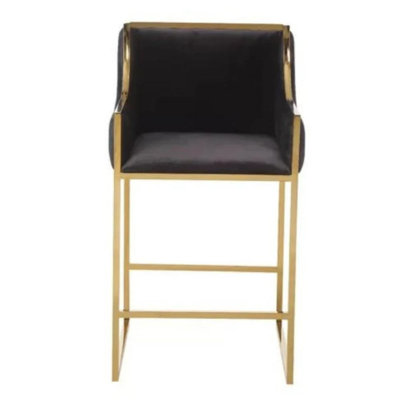 Luxe Noir Velvet Counter Stool with Polished Gold Frame