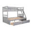 Lit superposé simple au-dessus d'un lit double gris, structure en bois massif pour lit de repos stable avec cadre-271337266