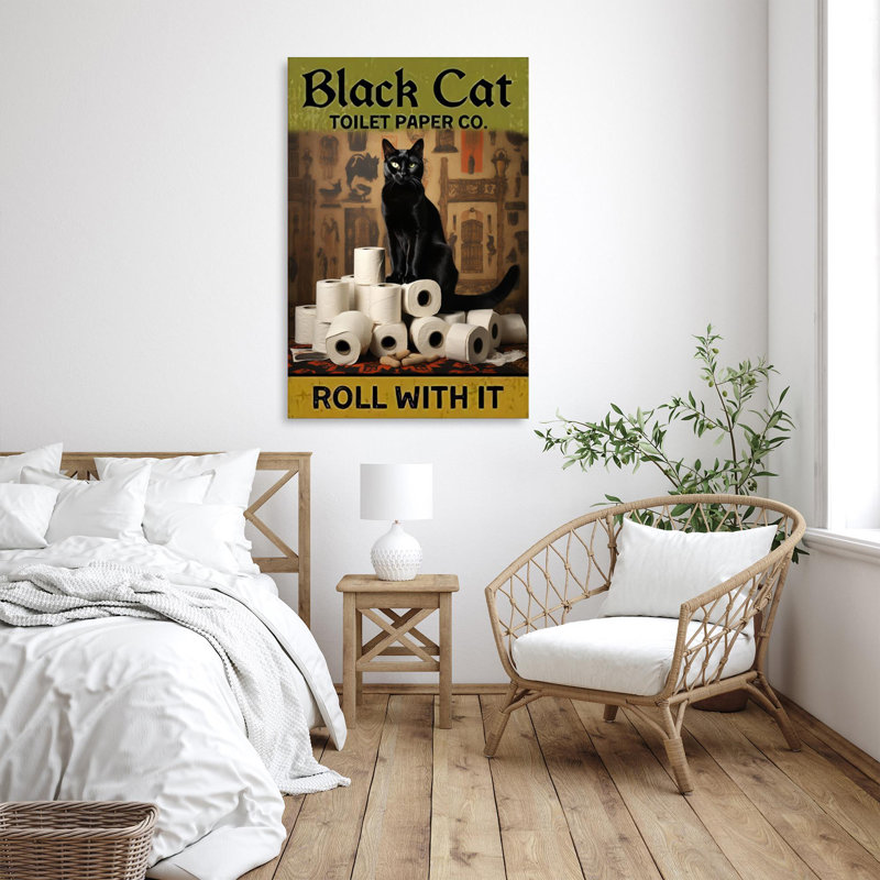 Papier toilette noir chat - 1 pièce Rectangle papier toilette noir chat - 1 pièce, impression sur toile tendue sur toile tendue