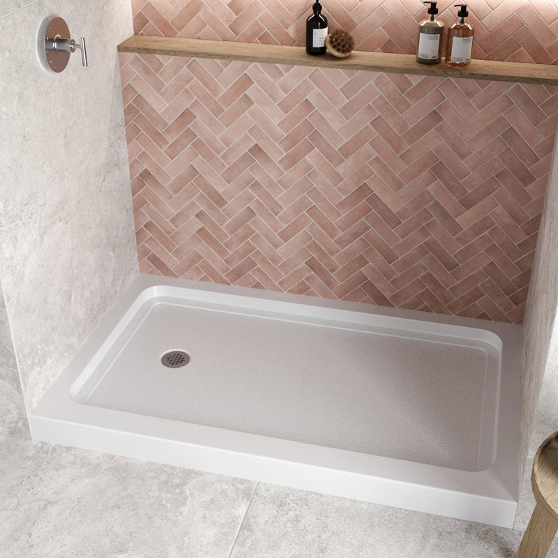 60 in. x 36 in. Alcove Acrylic Shower Base in Glossy White With Left Drain, Drain Included, Glossy White