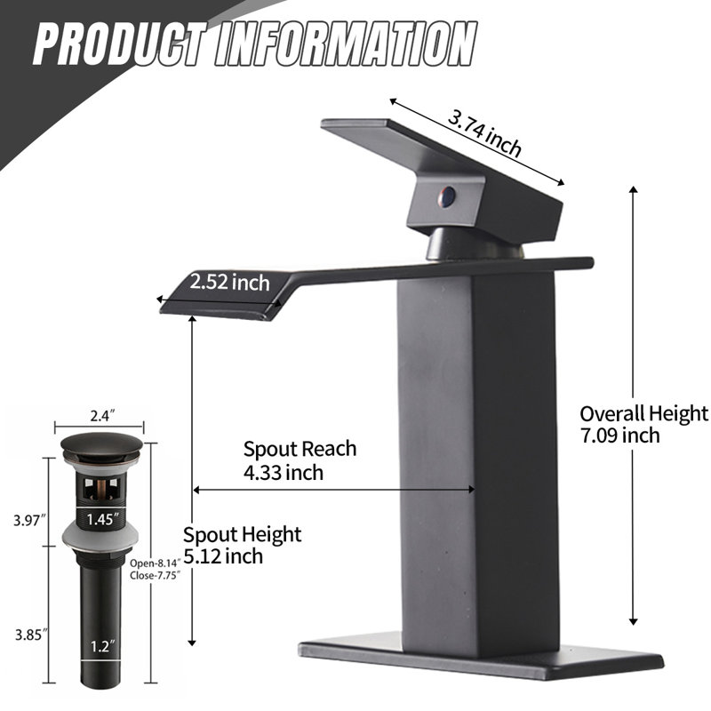 Single-Hole Single-handle Bathroom Faucet with Drain Assembly, Matte Black