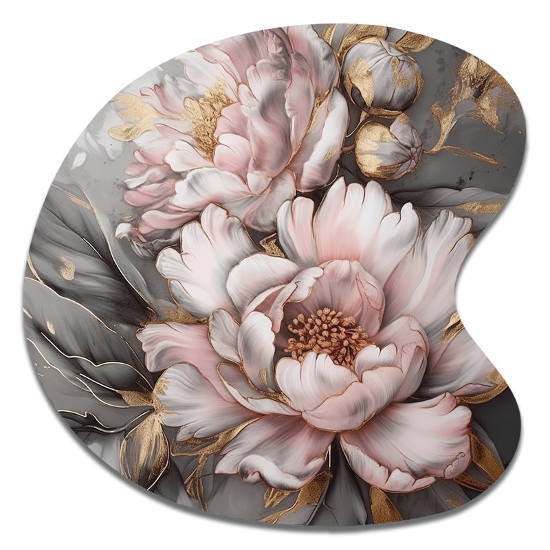 Dartford - pivoines tombantes, art mural en métal asymétrique, H 27 po x l 27 po