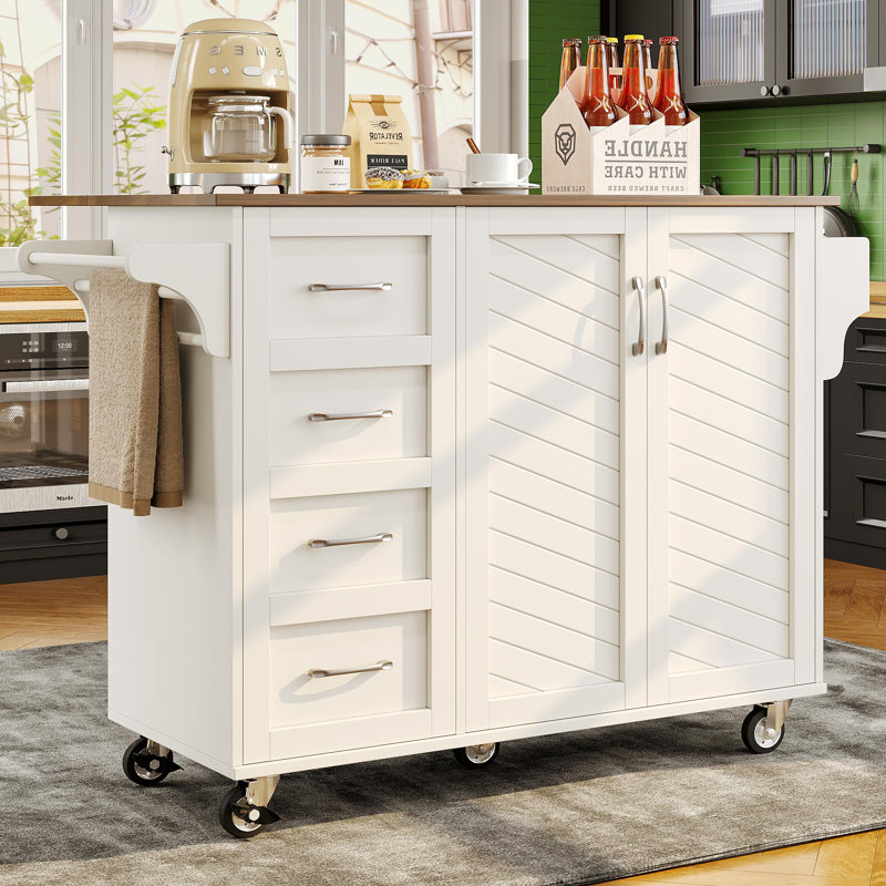 Wood Kitchen Island, White