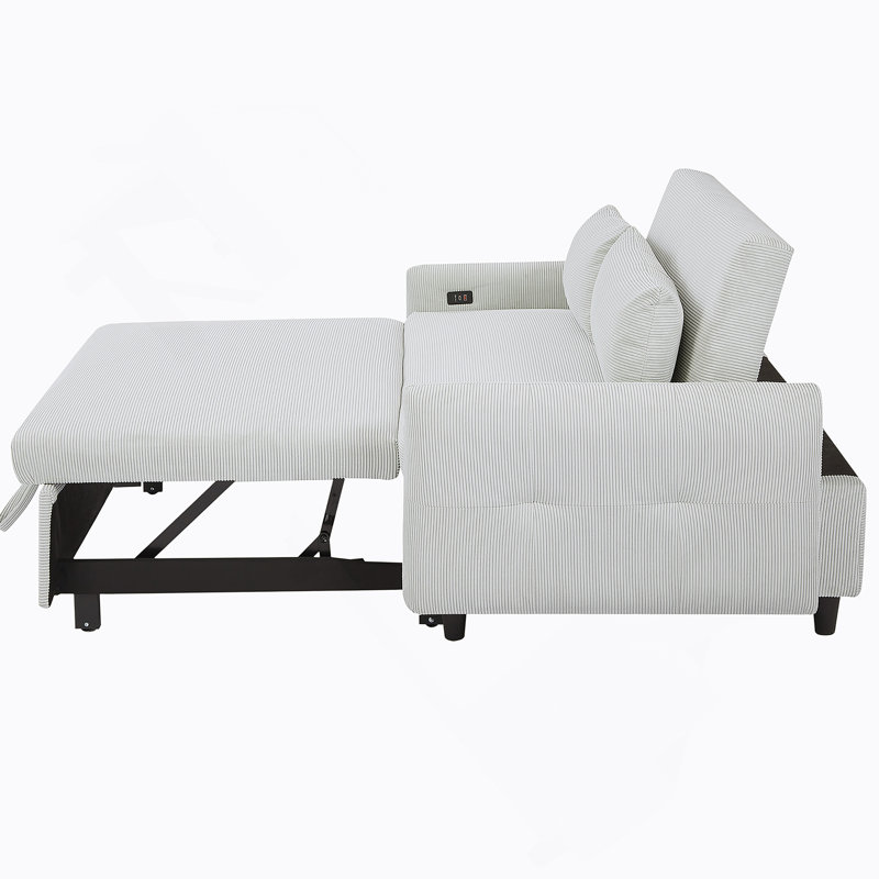 Canapé-lit 57,48 "convertible 2 places avec oreillers et ports USB, Bleu clair