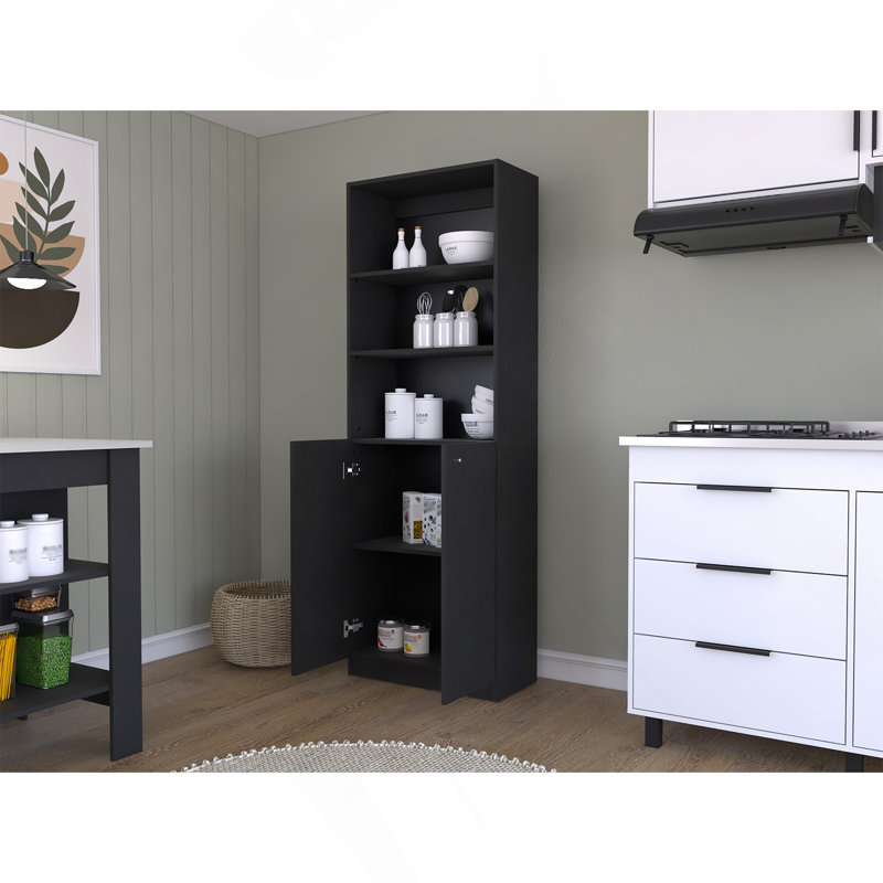 Bookcase Dual-Door Benzoni, Office, Black, Black