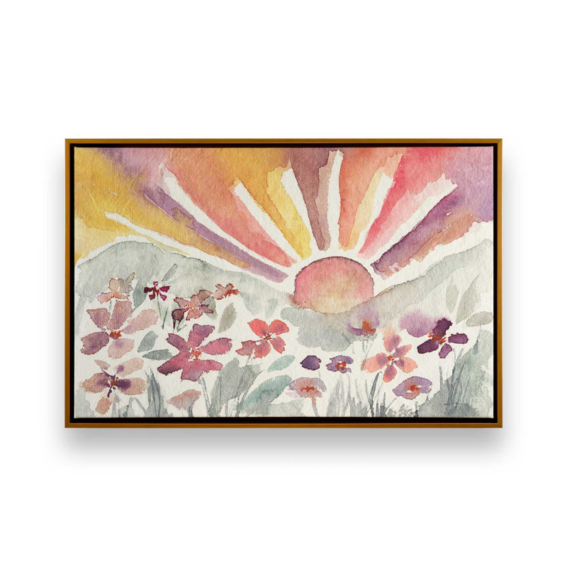 Sunrise Meadow Bloom, H 20,75 po x l 30,75 po, Toile avec cadre, Or poli