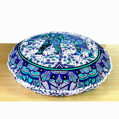 Boho Chic Round Floor Pillow Cover - Hippie Decor Seating Cushion - Bohemian Ottoman Poufs Case - Yoga Home Decor - White Elephant Room Accent