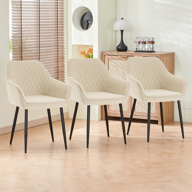 Vintage Upholstered Casual Velvet/Suede/Fauxleather Dining Chairs with Arms Set of 1/3, Beige, 3