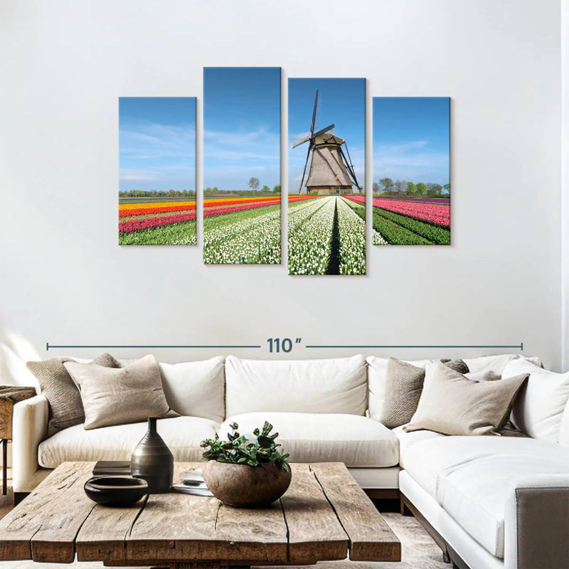 Moulin à vent et tulipes Alvord, H 48 po x l 75 po