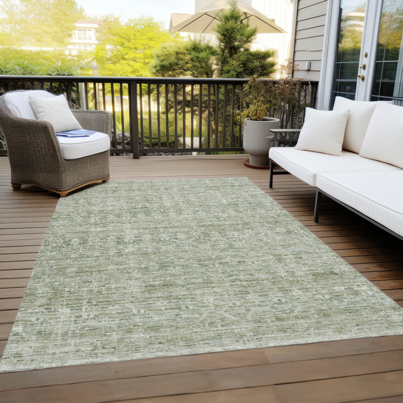Machine Washable Indoor/Outdoor Xhevrie Sage Rug, Rectangle 3' x 5'