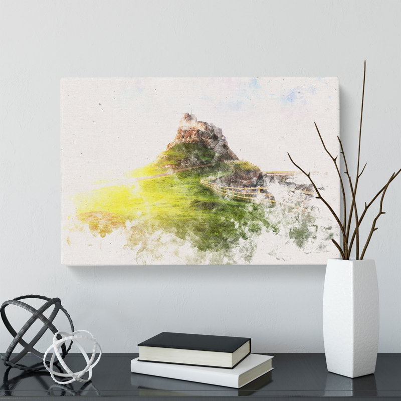 Holy Island Lindisfarne Watercolour - Wrapped Canvas, 35cm H x 50cm W x 3cm D
