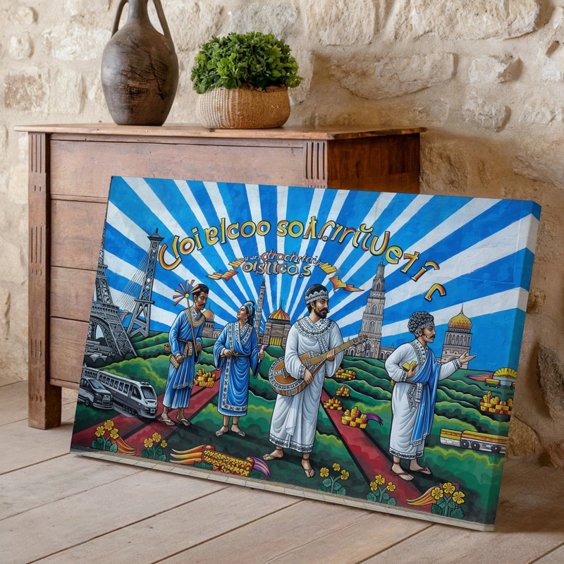 Toile, peinture murale vibrante mettant en valeur la diversit, H 20 po x l 30 po