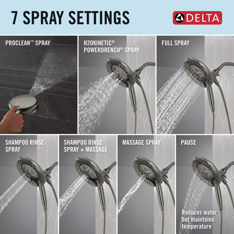 7-Setting In2ition 2-in-1 Dual Shower Head with ProClean Spray, Lumicoat  Black Stainless