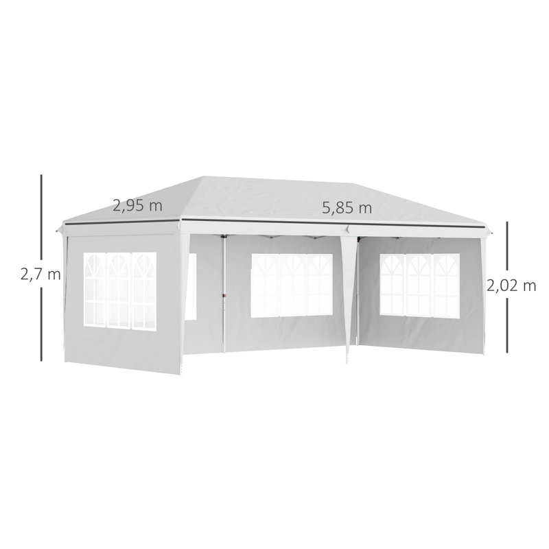 3 x 6 m Height‑Adjustable Pop‑Up Garden Gazebo, Outdoor Party Marquee Tent with Removable Side Panels and Carry Bag, White