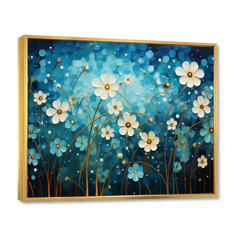 «Turquoise Tranquility», art mural abstrait, H 34 po x l 44 po x P 1,5 po, Cadre flottant doré