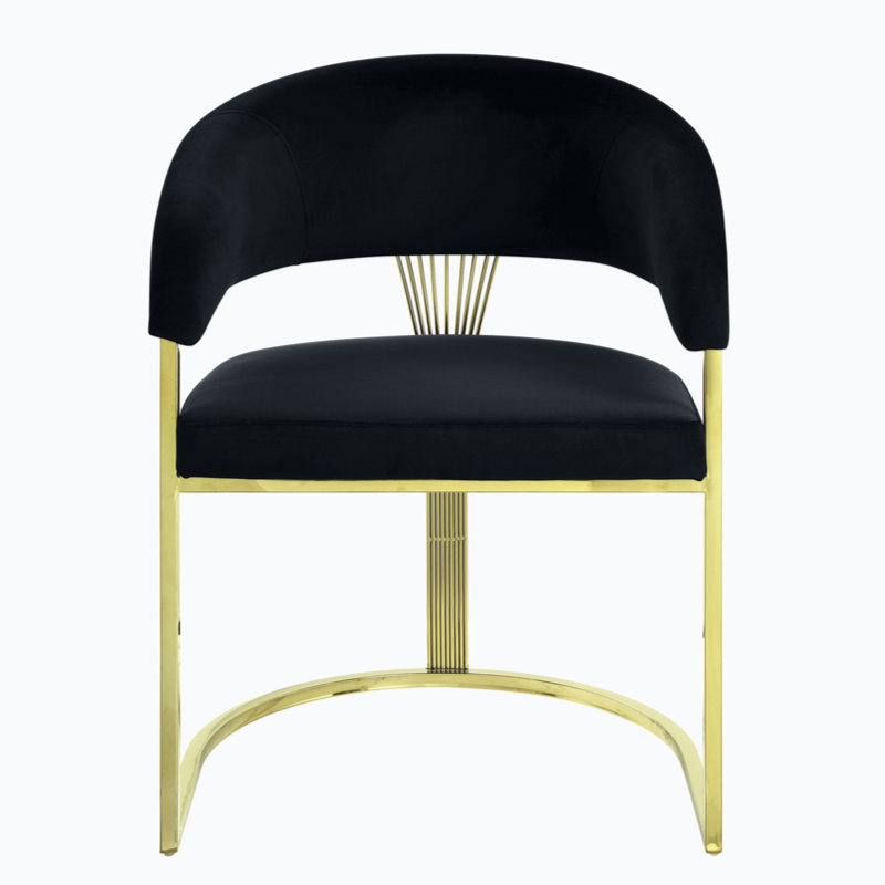 Maycol 22 Inch Side Dining Chair, Gold Base, Padded Black Velvet, 1