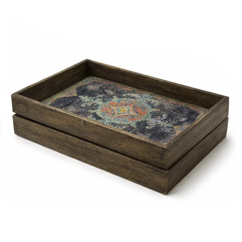 Ensemble de 2 plateaux de service décoratifs, motifs damassés rétro, brun