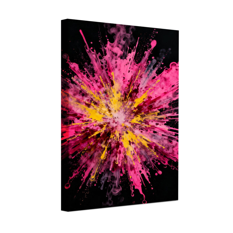 Abstrait abstrait éclatant d'éclaboussures roses et jaunes, H 36 po x l 24 po