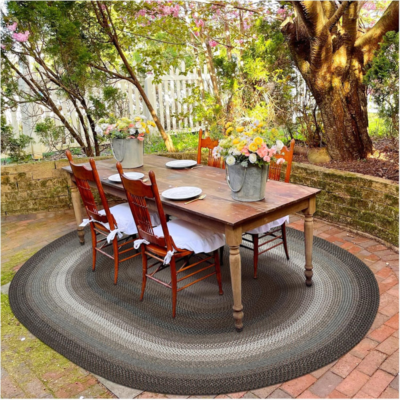 Kirkman Braided Rug Washable Indoor/Outdoor Black/Gray/Brown Rug, Oval 6' x 9'