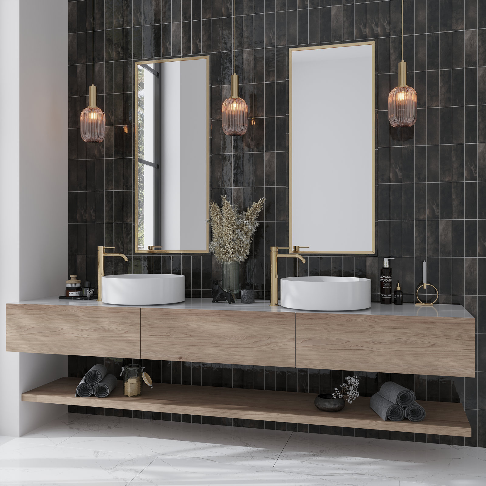 Antiek 3" x 8" Ceramic Subway Tile, Black