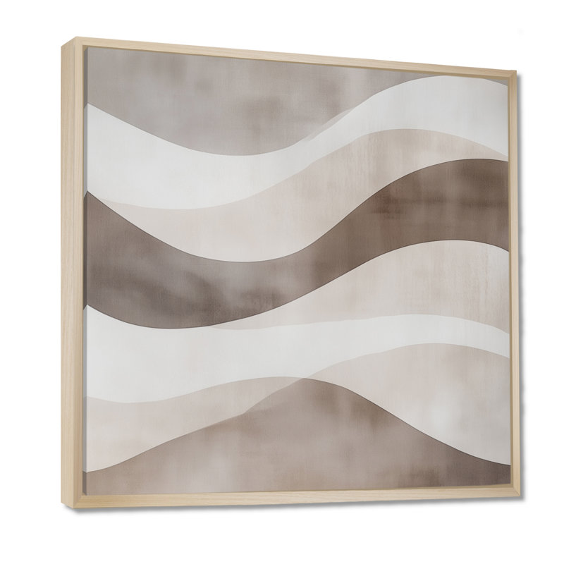 Neutral Abstract Wall Art, Wave Geometry Canvas, Minimalist Neutral Wave Geometry, Cadre naturel flottant, H 24 po x l 24 po