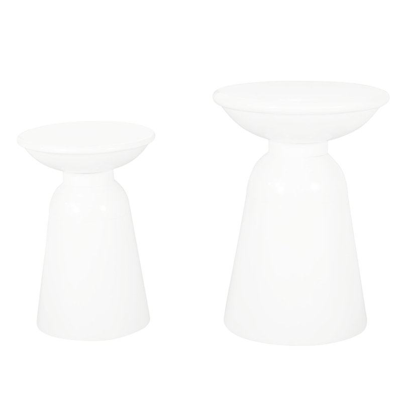 Stylish Of 2 Metal End Tables In White, With Construction And Graceful Pedestal Style For Bedroom Organization Contemporary S/2 Tables, Powder-coated White Chic Frame Stable Structure Lounge