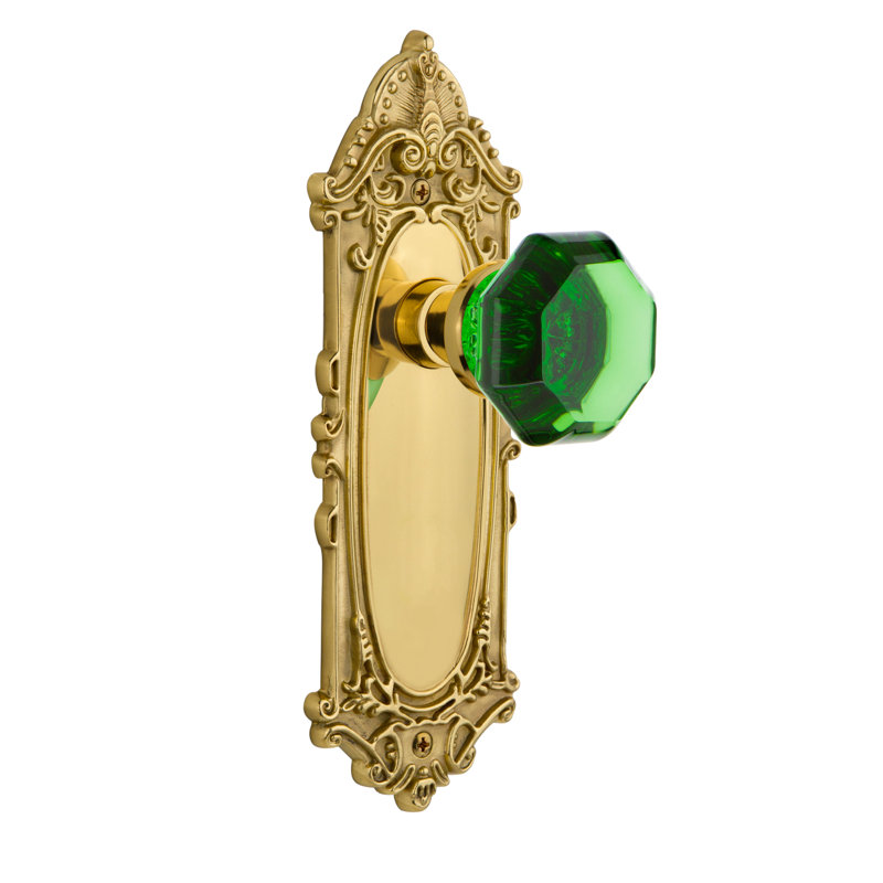 Plaque victorienne avec bouton de porte émeraude Waldorf, 2 3/4 po, Laiton poli