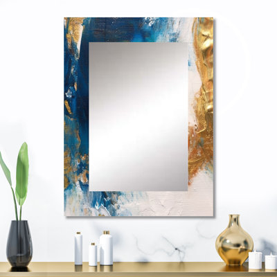 Ethereal Knowing Royal Blue And Gold II - Abstract Painting Mirror, Gold Decorative Wall Mirror, Printed Metal Art