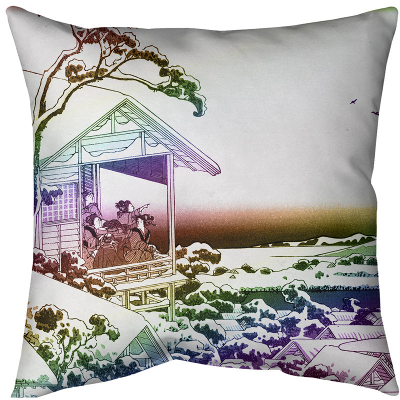 Coussin Tea House at Koishikawa, 20 po x 20 po, Arc-en-ciel, Simili suède