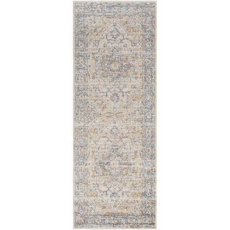 Weber Machine Washable Oriental Ivory/Blue Area Rug