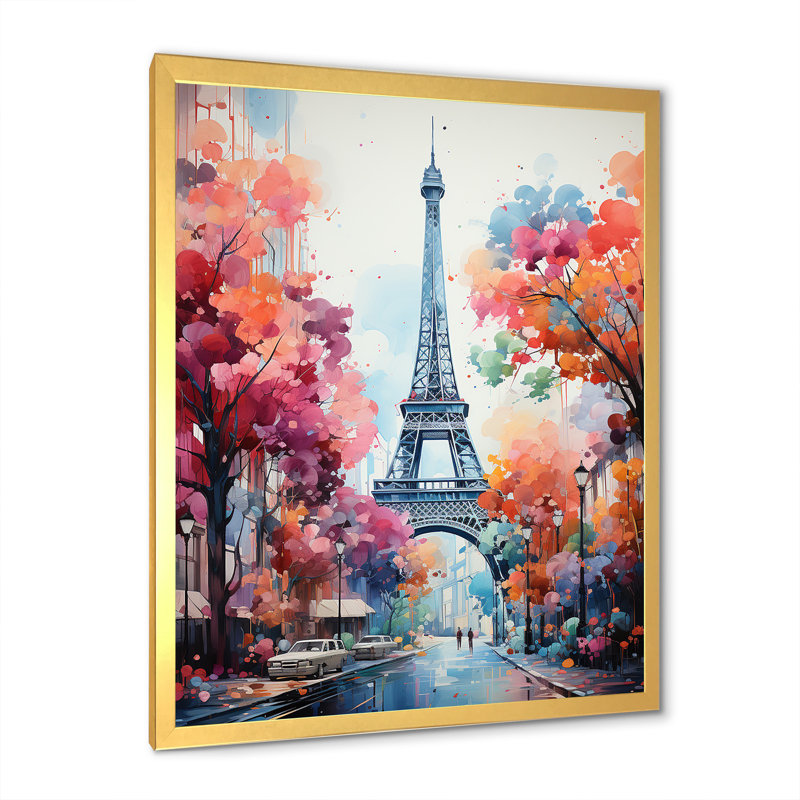 Tour Eiffel Paris coloré, Cadre doré simple, H 32 po x l 24 po x P 1 po