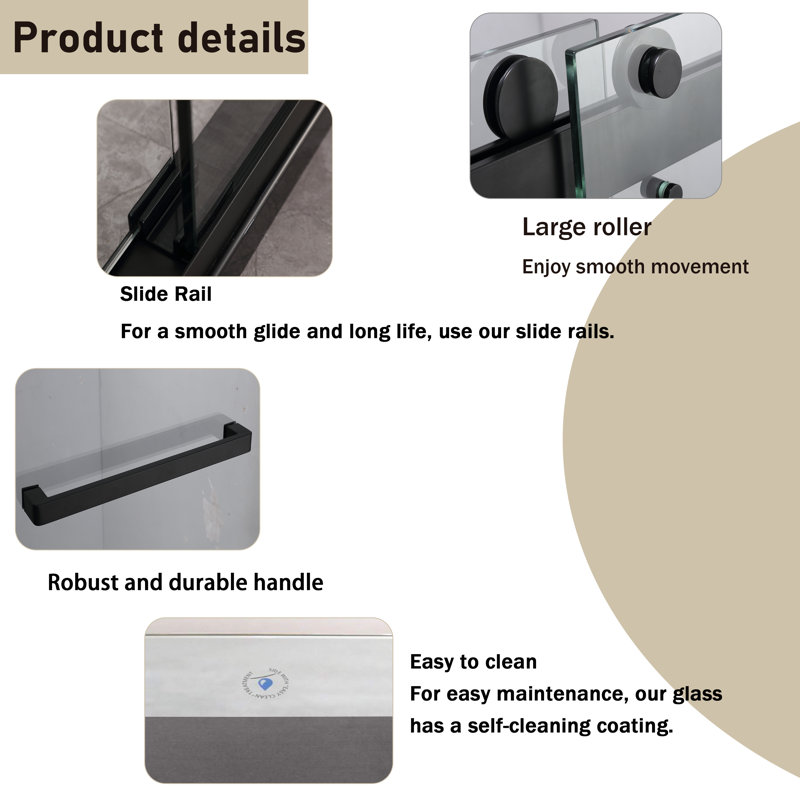 Portes de douche coulissantes doubles semi-sans cadre, l 60 po x H 76 po, finition noir mat