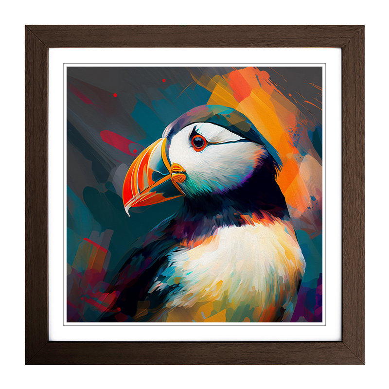 Puffin Abstract Expressionism No.1 - Framed Print, Walnut