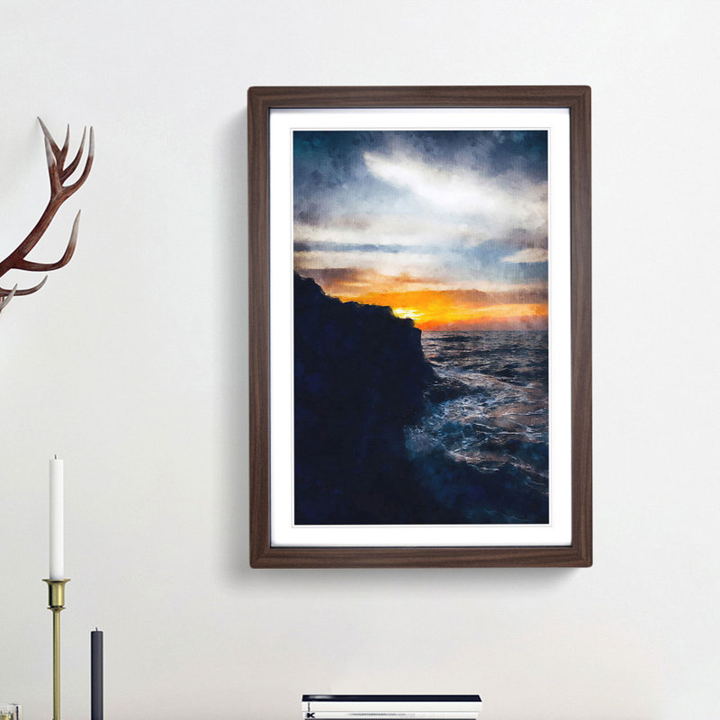 Sunlight over the Cliff - Picture Frame Painting Print, 33cm H x 24cm W x 2cm D, Walnut Framed