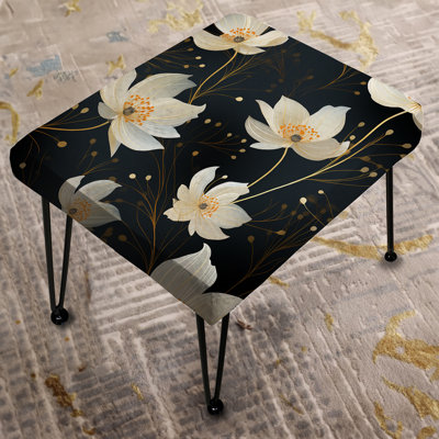 Black & Ivory Elegant Floral Pattern - Floral Rectangle Ottoman