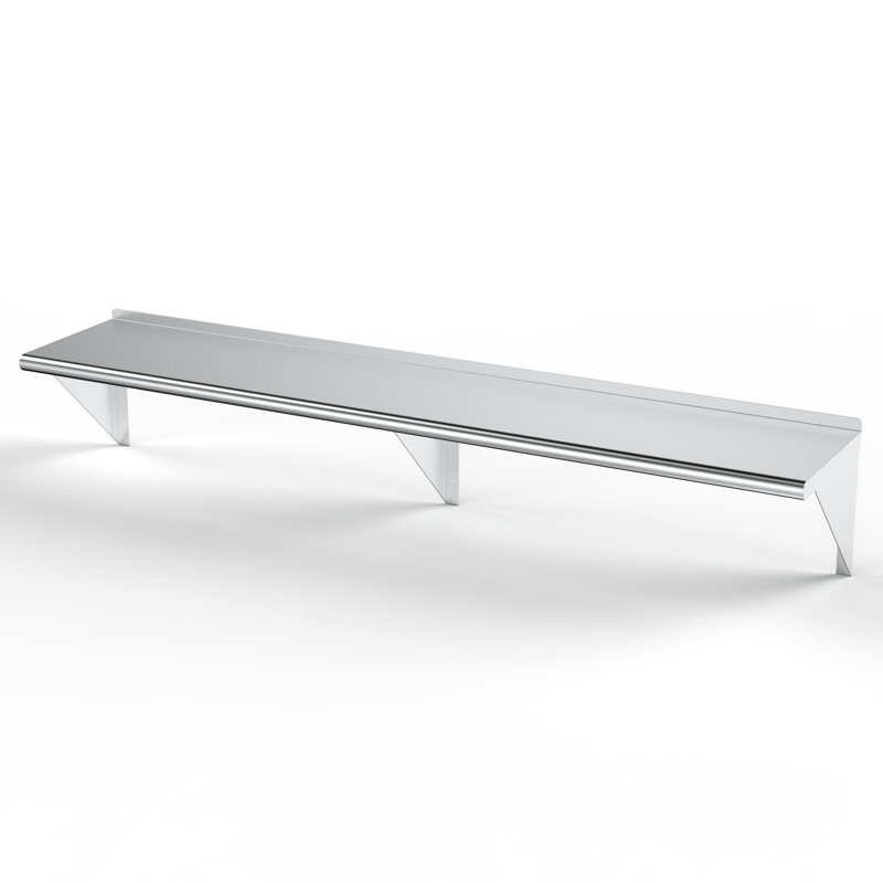Tablette murale utilitaire en métal., H 15 po x l 72 po x P 16 po, Acier inoxydable