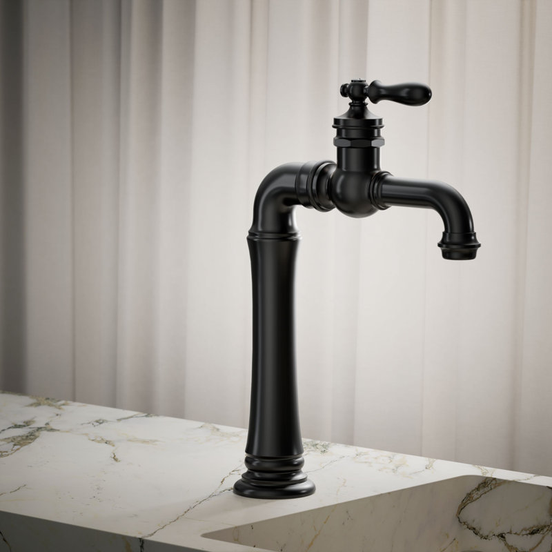 Artifacts Gentleman's Single Hole Bathroom Faucet with Drain Assemby, Matte Black