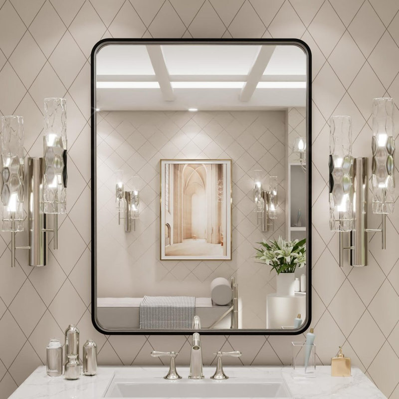 Black Aluminium Frame Bathroom Mirror, 31.93" x 23.93"