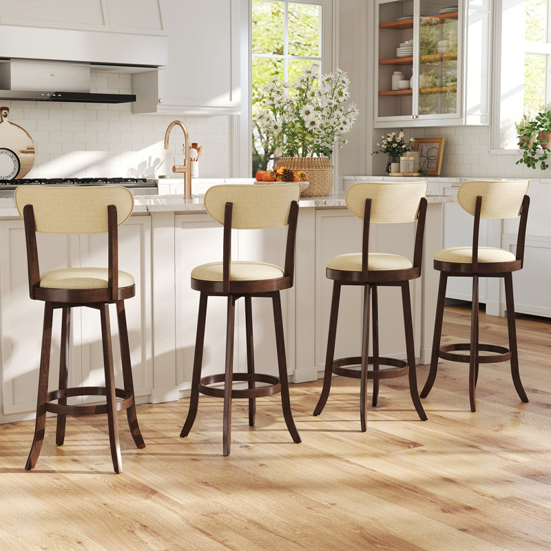Bar Height Chairs Set of Swivel High Barstool w/ Padded Seat & Backrest, 4, Bar Stool (30.5” Seat Height)
