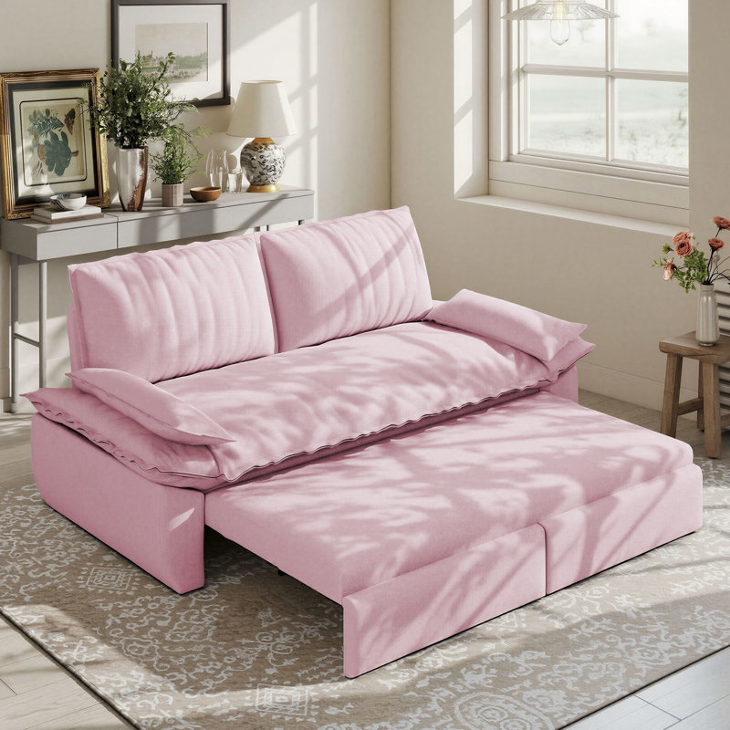Grand canapé-lit convertible 3 en 1 73 po, causeuse multifonctionnelle en velours, rose, 73", Velours, Rose