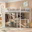 Grain de bois blanc, grand lit mezzanine, bureau, garde-robe, rangement, espace, espace privé, optimisation intégrée en métal, pièce